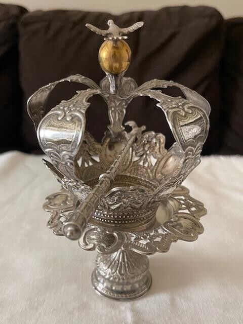 Antique Silver Portuguese Holy Spirit Crown, Wand & Stand Circa the 20th Century