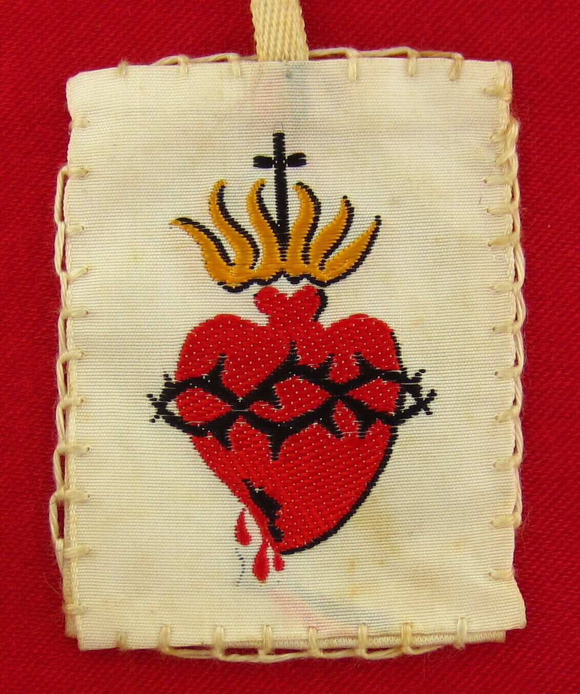 Vintage French SACRED HEART OF JESUS Scapular Badge Catholic VIRGIN MARY Detente