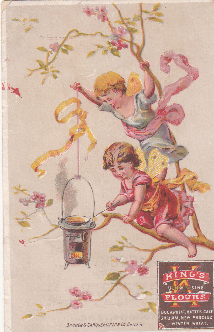 King\'s Flour Angelic Nymphs Cooking on Camp Stove G A Rockwell Abilene KS c1880s