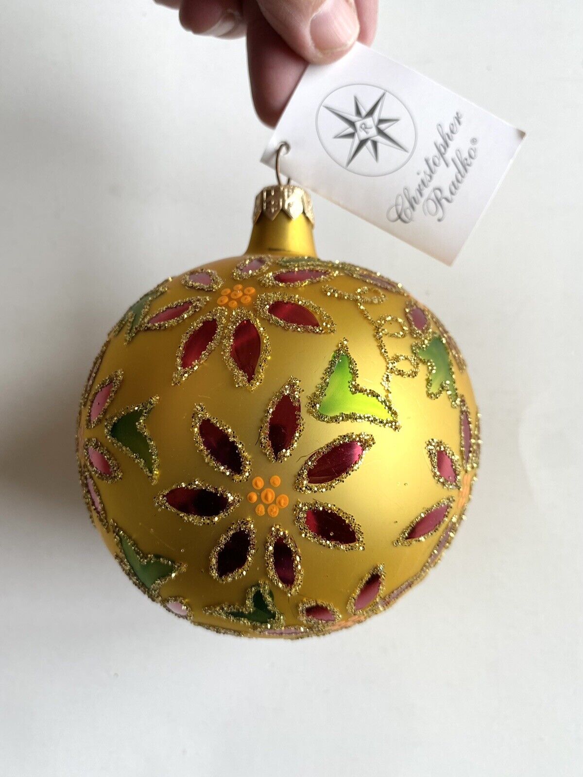 Christopher Radko Holiday Sparkle Poinsettia Round Ball 1996 Christmas Ornament