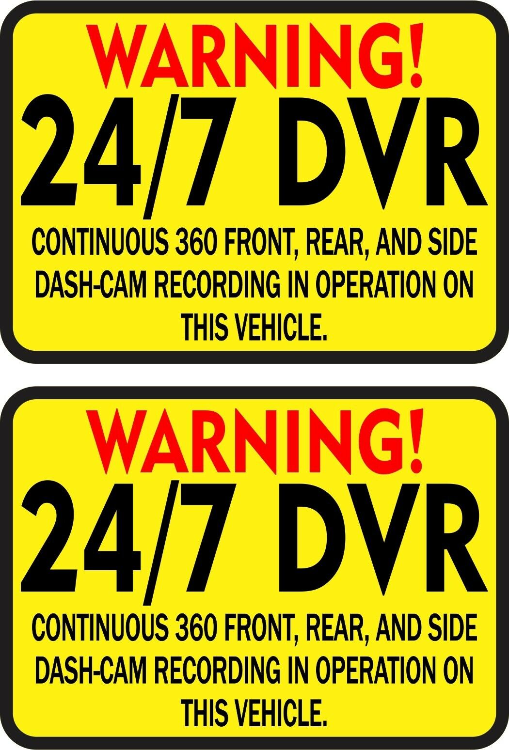 3.5in x 2.5in Warning 24/7 DVR Recording Stickers Car Truck Vehicle Bumper Decal