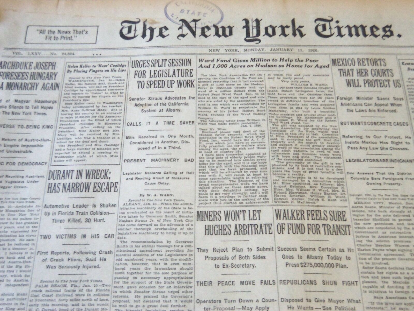 1926 JANUARY 11 NEW YORK TIMES - HELEN KELLER TO HEAR COOLIDGE - NT 5646