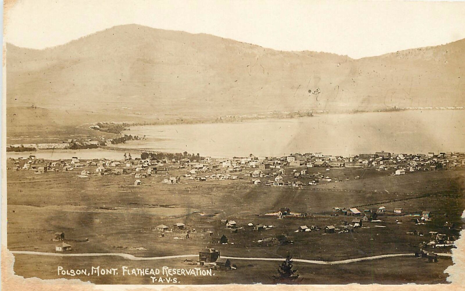 c1907 RPPC Postcard Town View Polson MT Flathead Reservation, Lake Co. T.A.V.S.