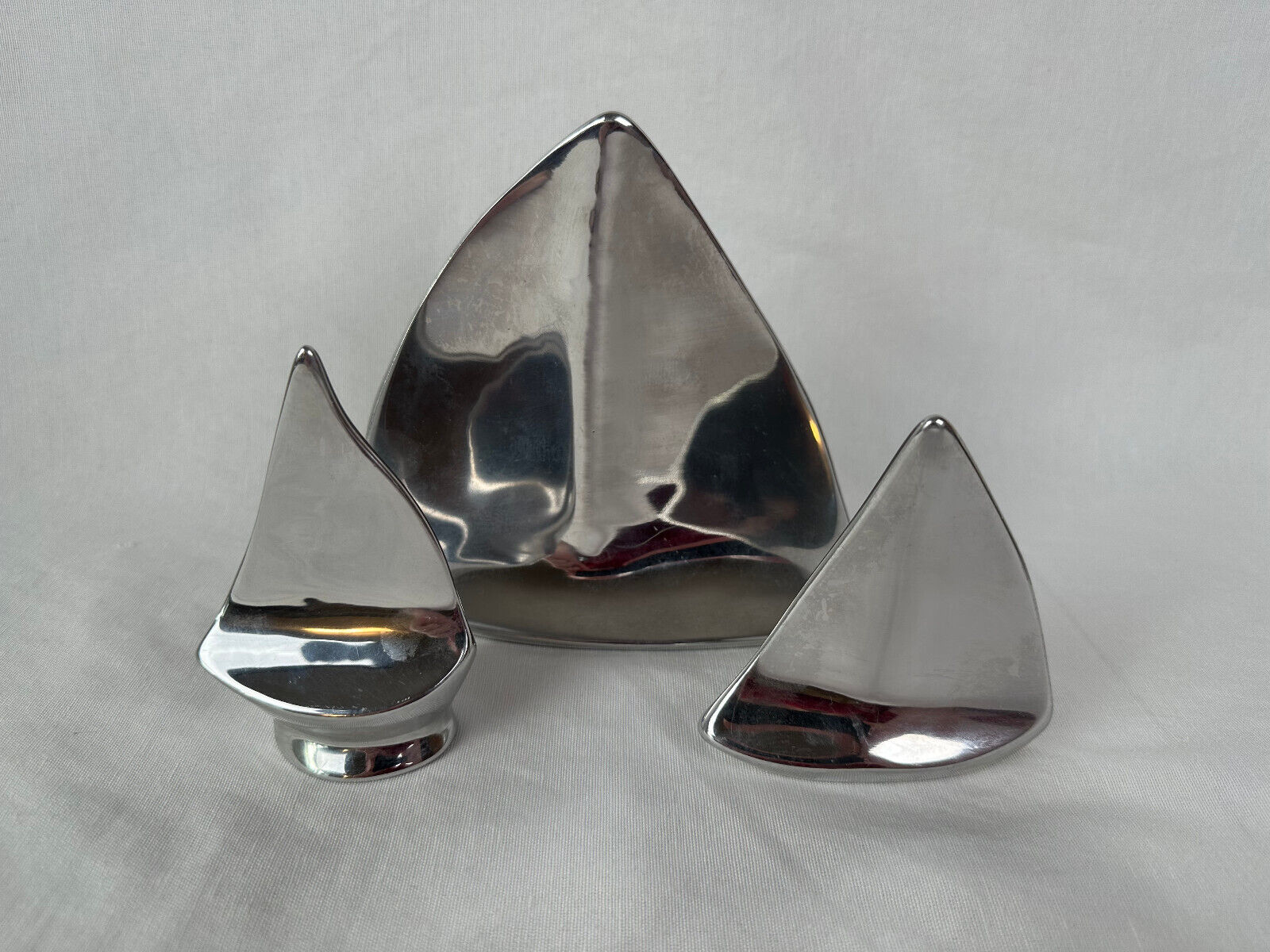 Trio of Hoselton Sailboats Aluminum Modernist Sculpture Figurines 683 684 & 685