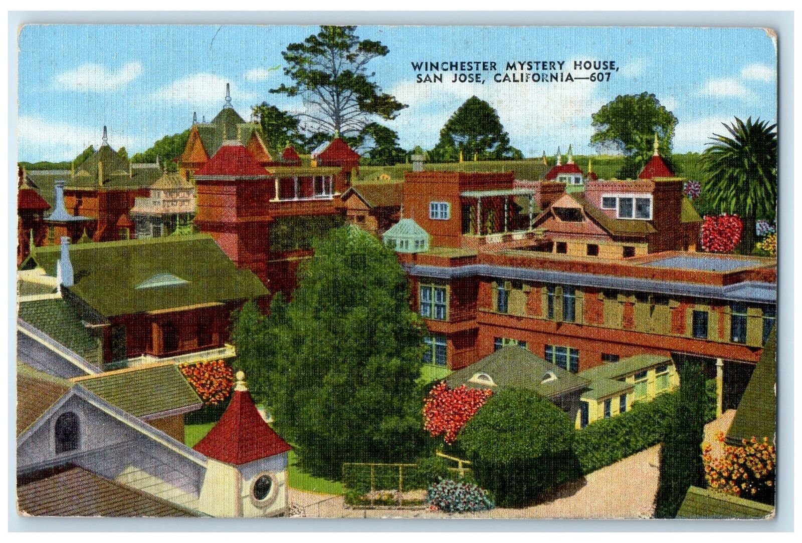 1953 Winchester Mystery House Building Design San Jose California CA Postcard