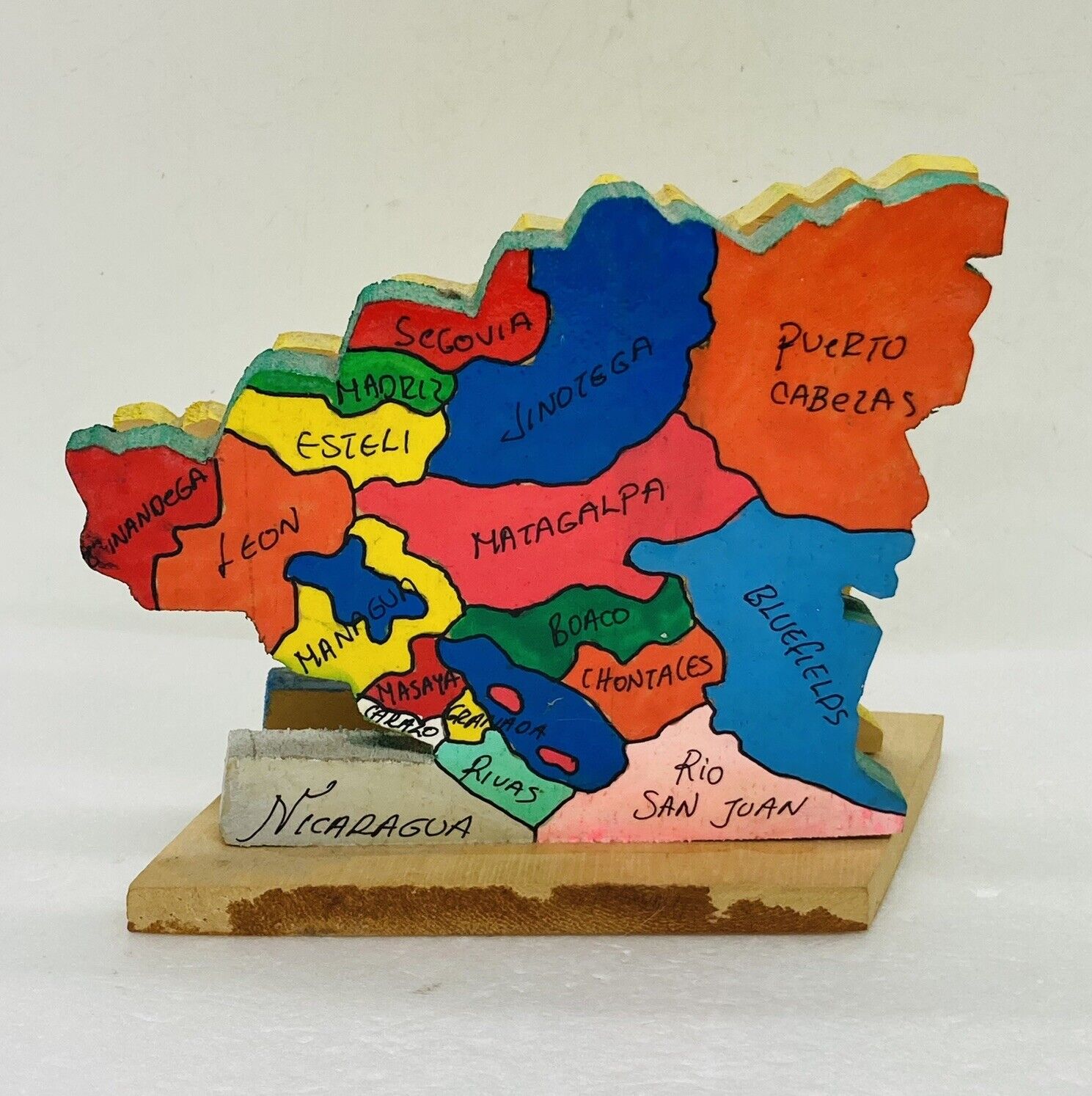 Vintage Nicaragua Map Wooden Letter Mail Holder Unique Handmade Art Decor Rare 3
