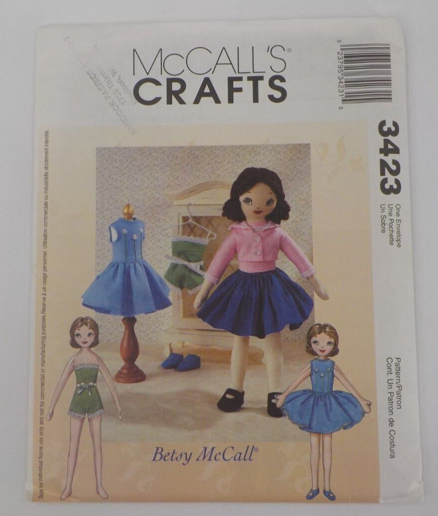 MCCALLS CRAFTS PATTERN #3423 RETRO BETSY MCCALL DOLL & FACE & CLOTHES UNCUT 2001