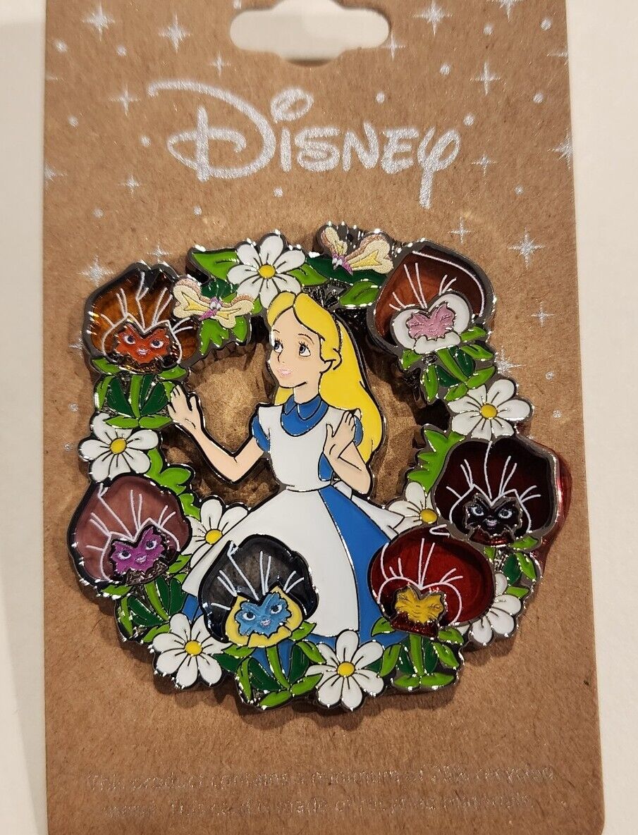 Disney Alice In Wonderland Alice Floral Wreath Stained Glass Enamel Pin NEW