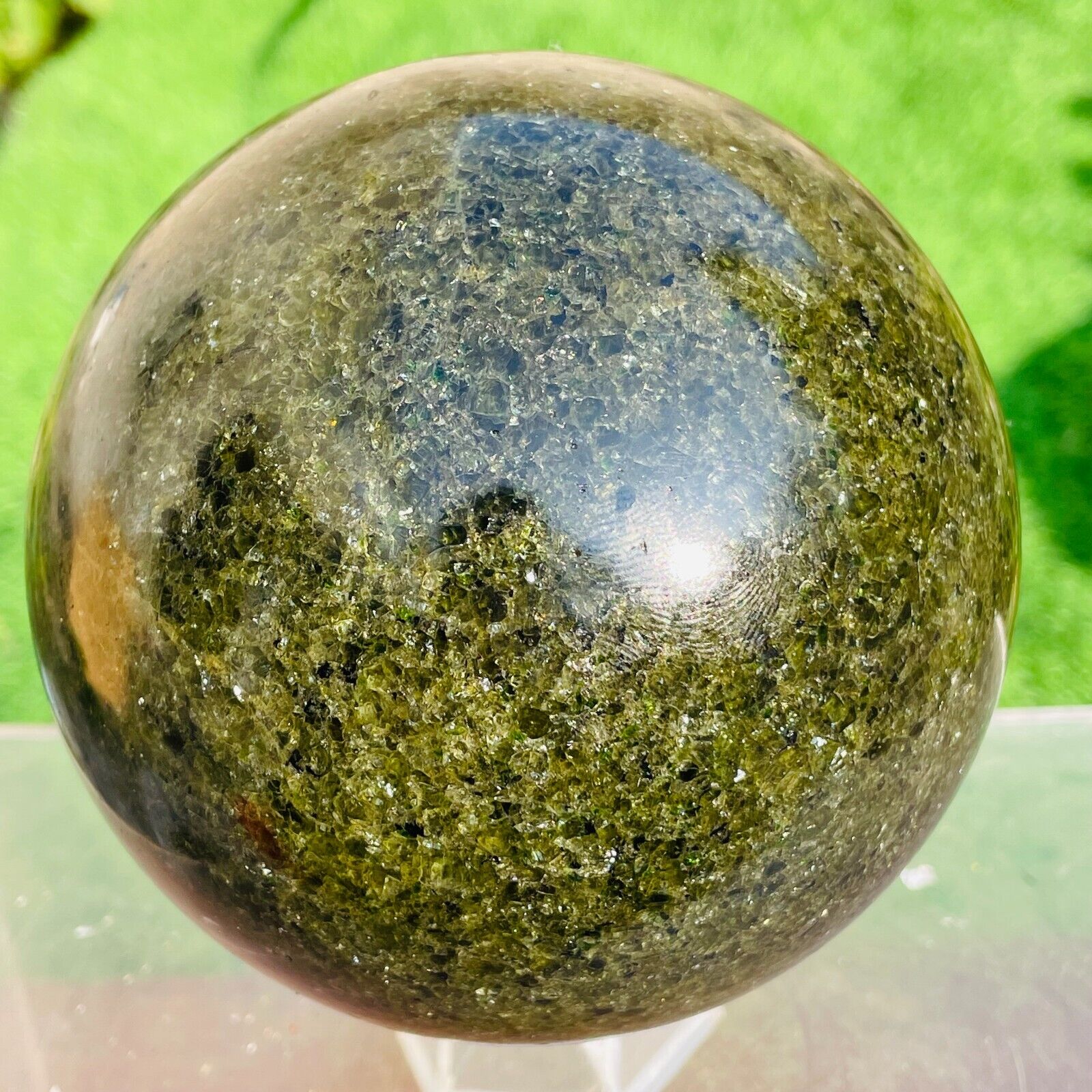 2530g Rare Olivine Dark Green Gemstone Sphere Crystal Ball Healing