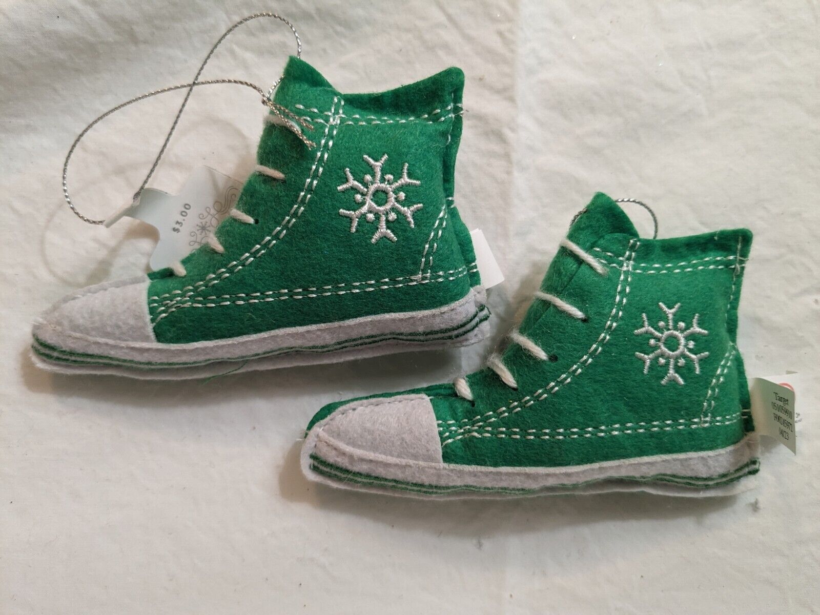 Target 2023 Wondershop Ornaments Pair of Green Felt High Top Sneakers Snowflakes