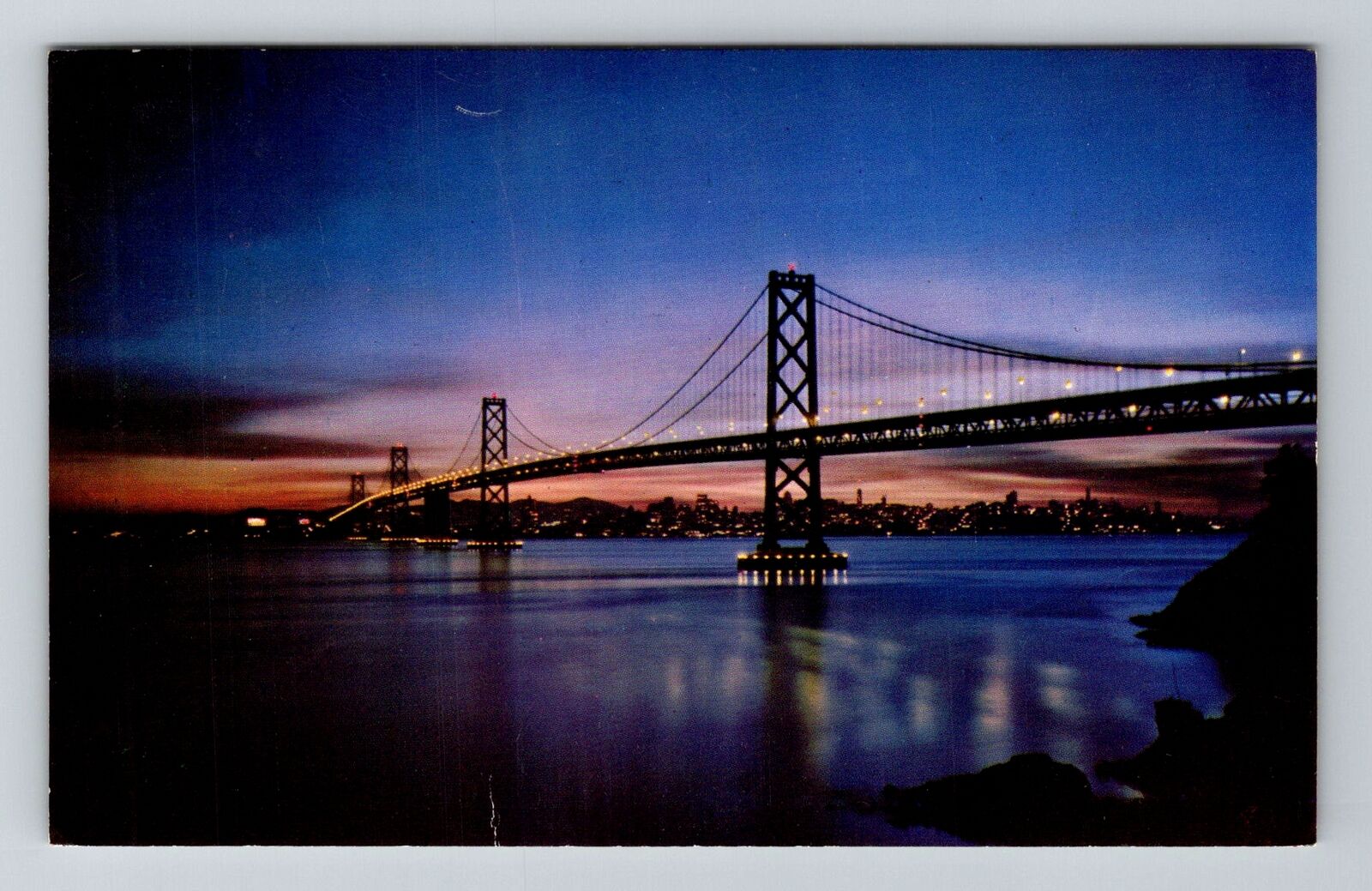 San Francisco CA-California, Twilight Bay Bridge, c1964 Vintage Postcard