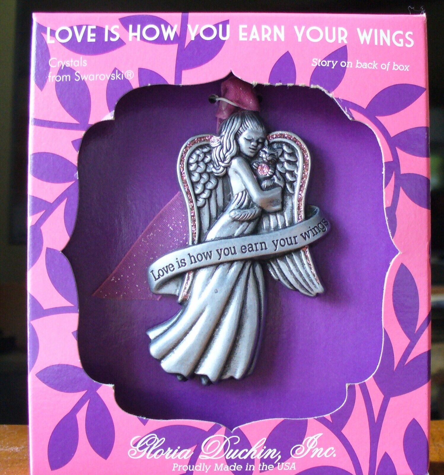 Gloria Duchin Ornament  ANGELIC AFFIRMATIONS  Pink/October - LOVE - Made in USA