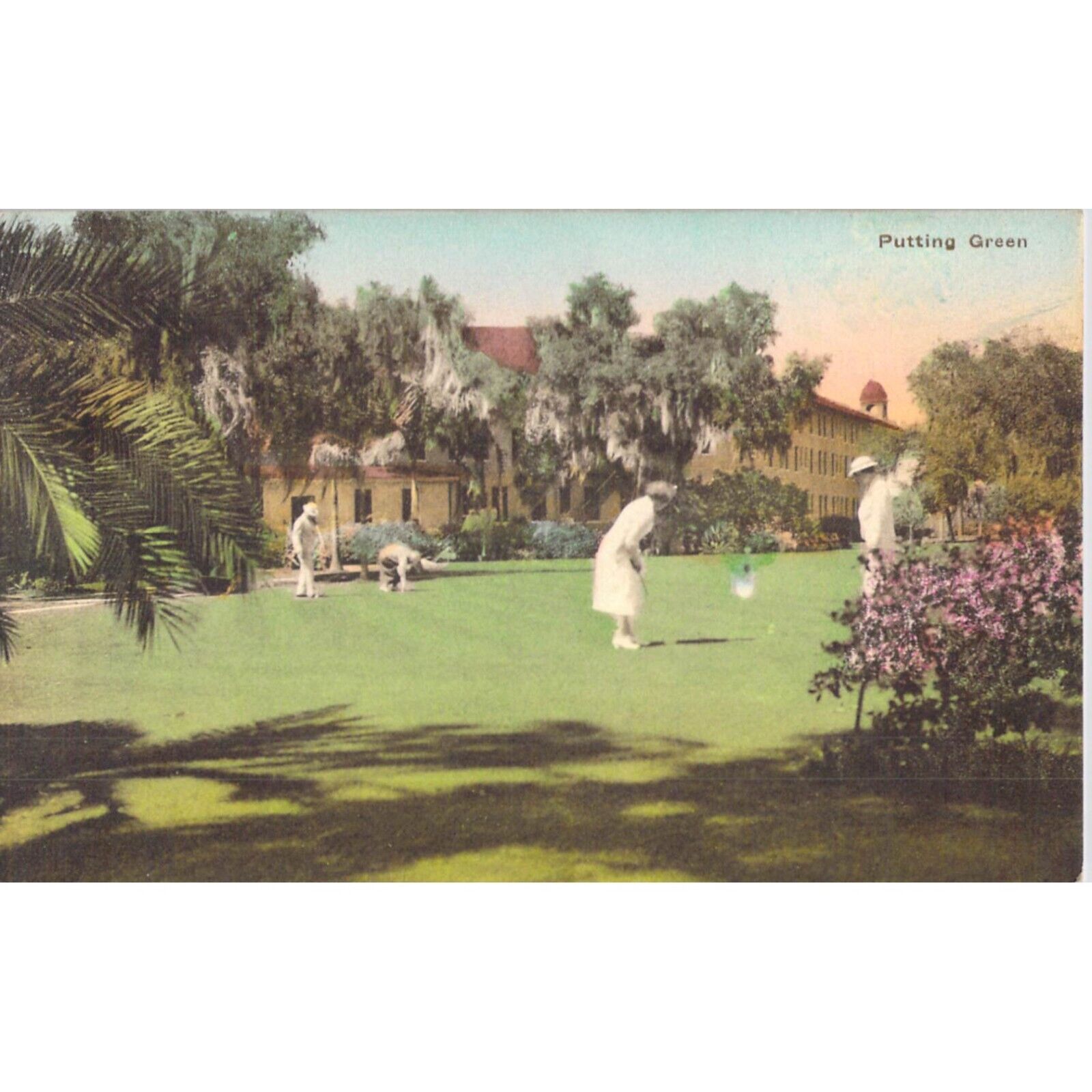 Vtg Postcard Hand Colored Putting Green Kenilworth Lodge Sebring FL Unposted
