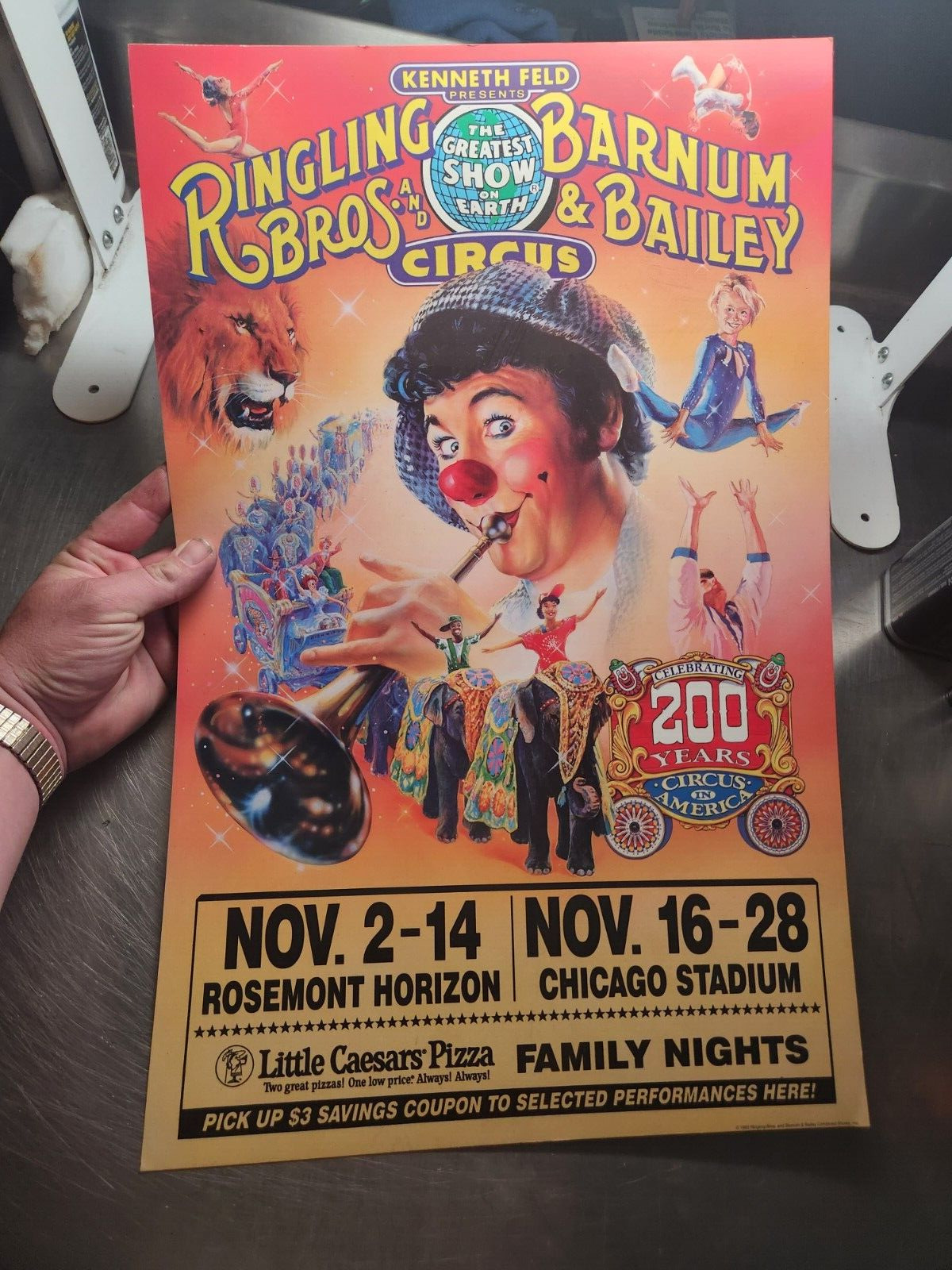 Vintage 1980s 1990s Little Caesars Ringling Bros And Barnum Bailey Circus Poster