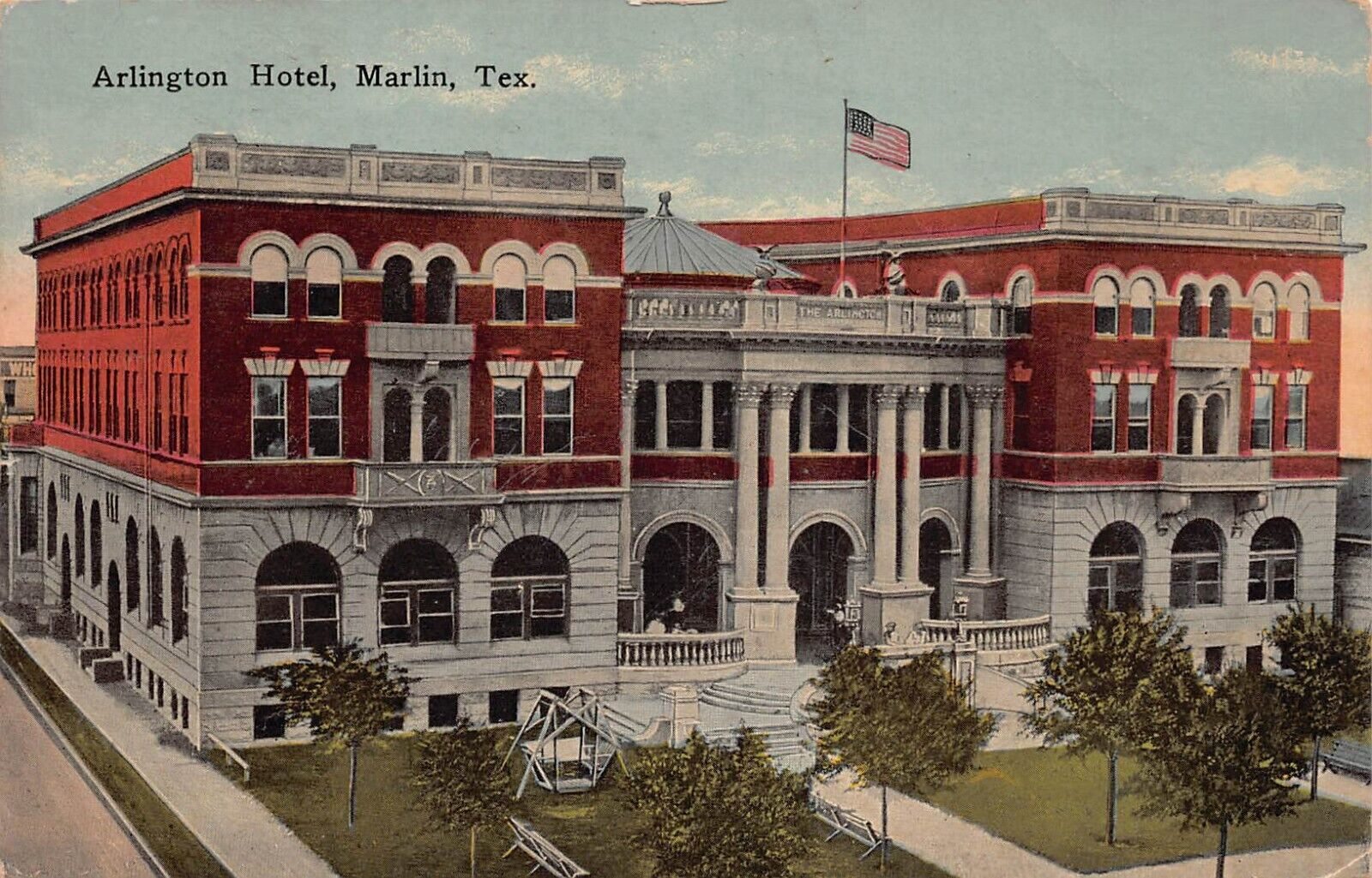 Marlin TX Texas Arlington Hotel Downtown 1910s Railroad Town Vtg Postcard Q9