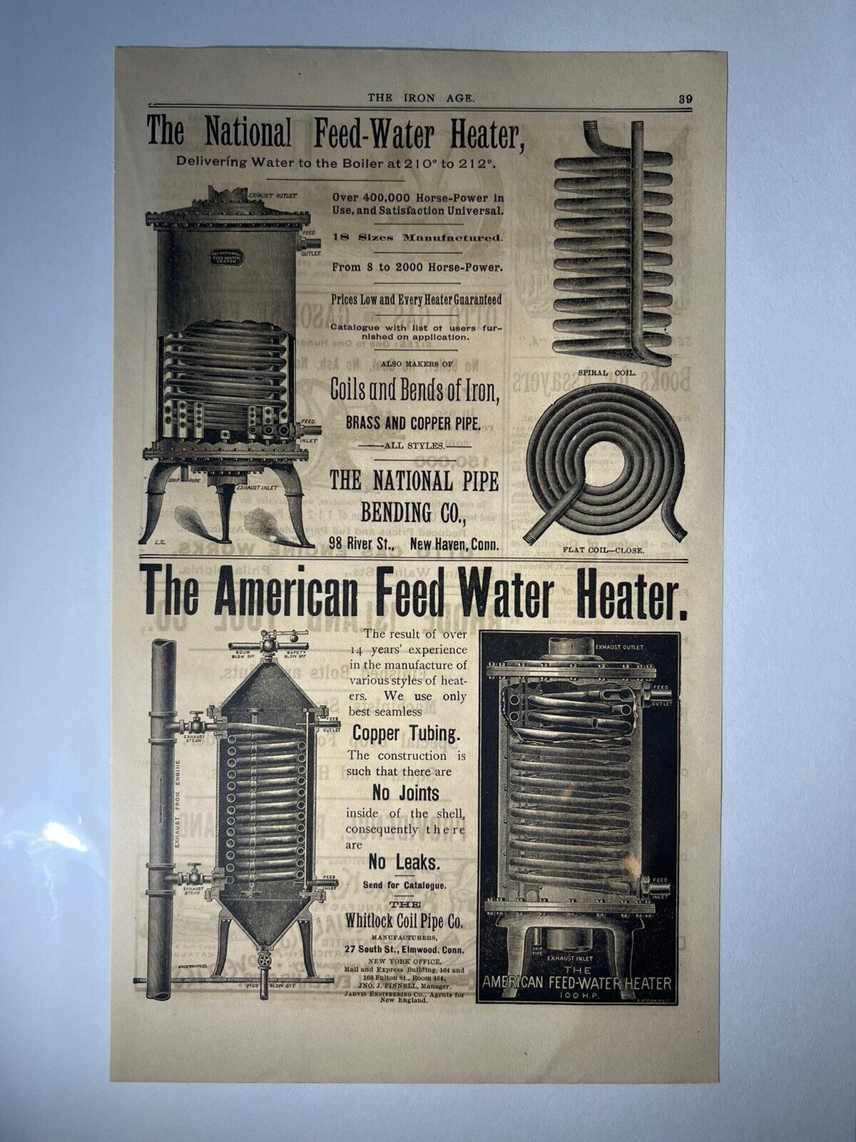antique hot water heater, Printed Advertising 1893 National Feed, American Feed,