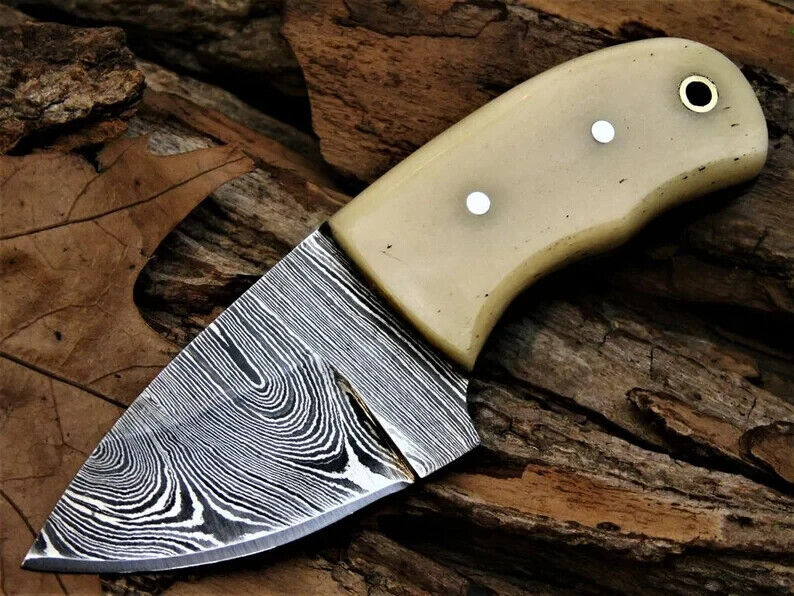 Custom Handmade Damascus Steel Skinner Knife With Beautiful Bone Handle