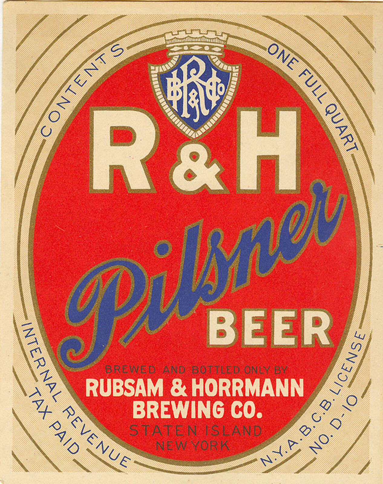R&H PILSNER BEER LABEL T SHIRT RUBSAM & HORRMANN NY R&H SIZES SMALL-XXXLARGE (F)