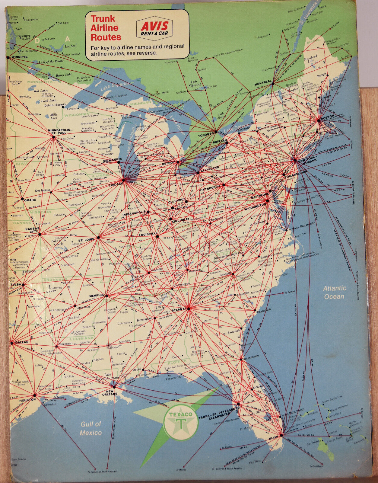 1965 Map AVIS Rent-A-Car Regional Trunk Airline Routes America US Map