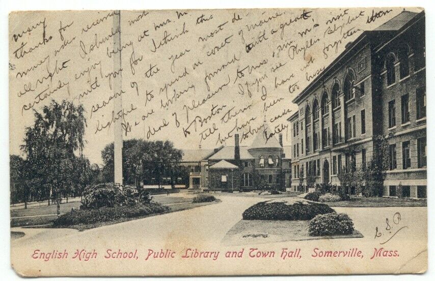 Somerville MA English High School Library Town Hall c1906 Postcard Massachusetts