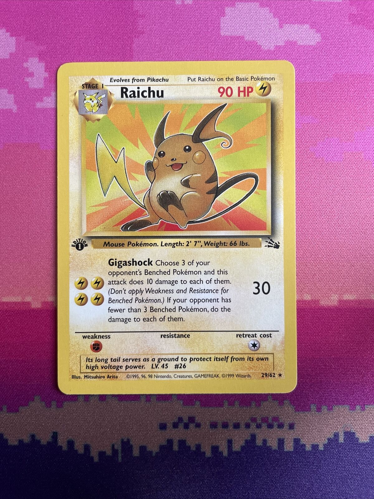 Pokemon Card Raichu Fossil 1st Edition Rare 29/62 Near Mint