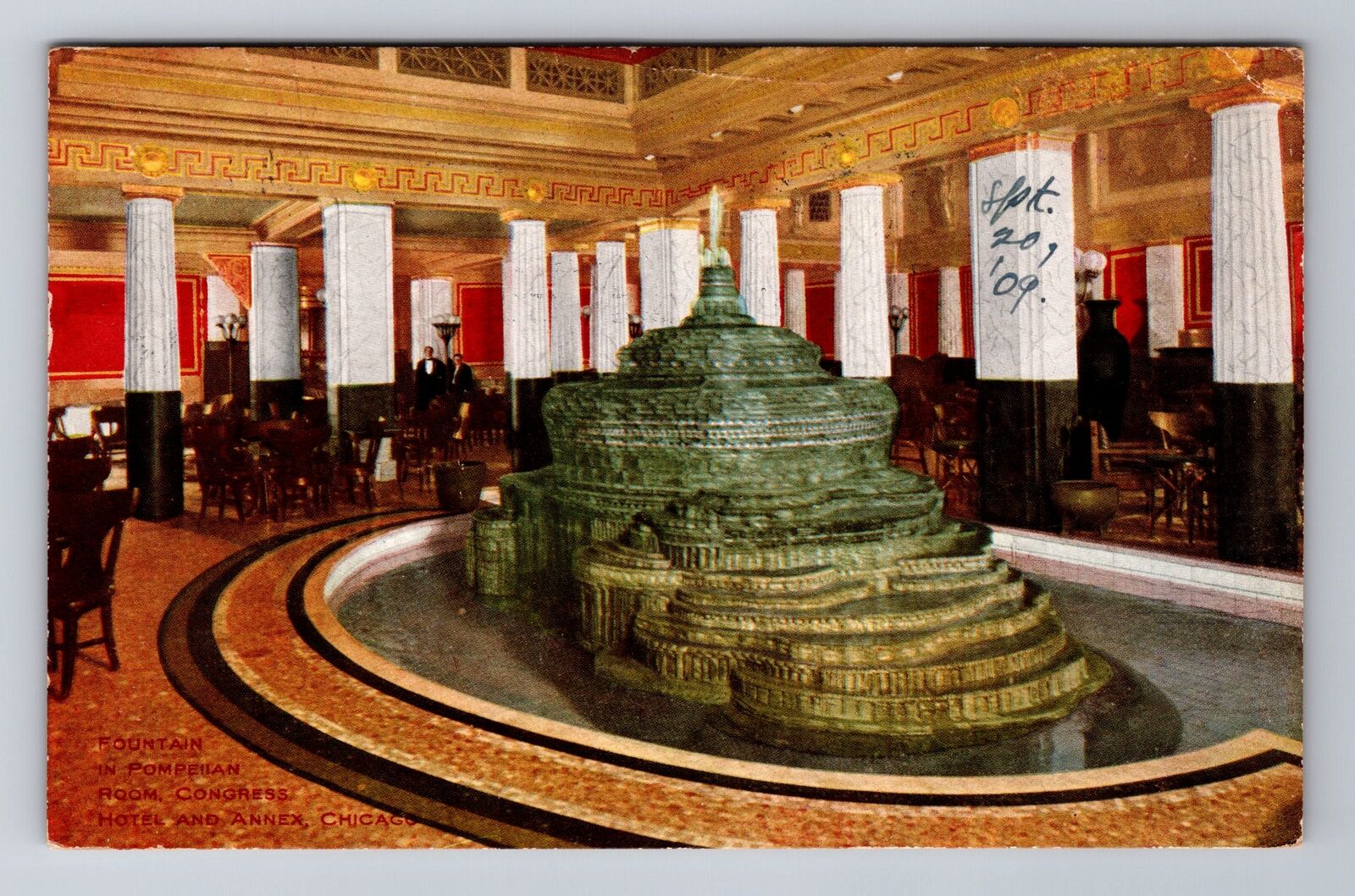 Chicago IL-Illinois, Fountain In Pompeiian Room Congress Hotel Vintage Postcard