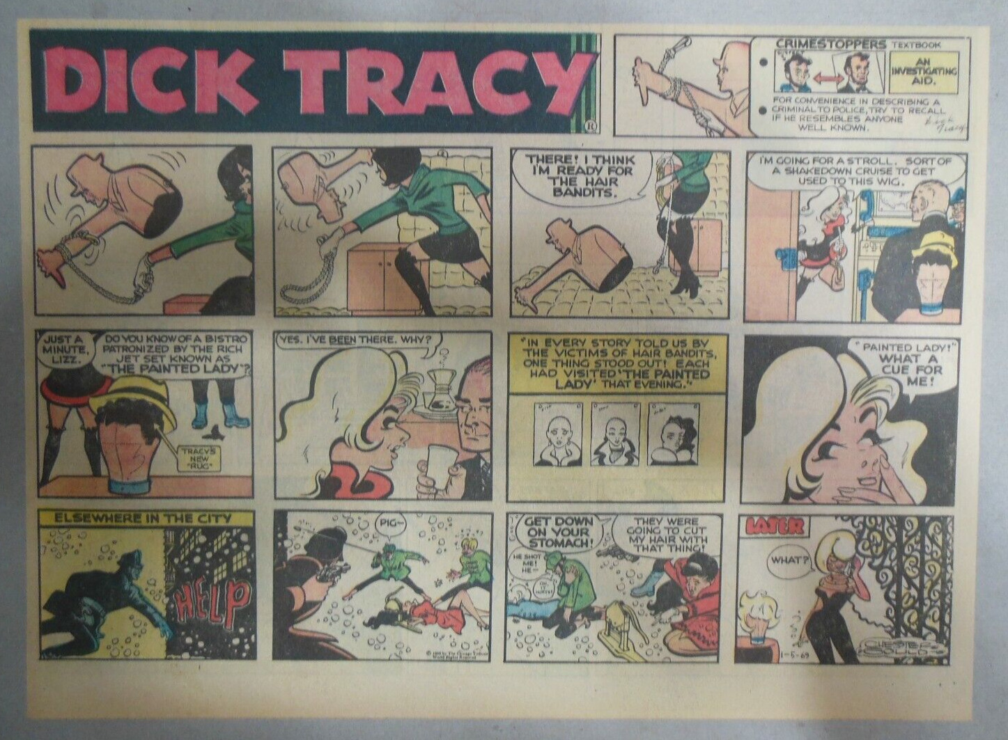 (50/52) Dick Tracy 1969 Sunday Pages by Chester Gould Size: 11 x 15 inches