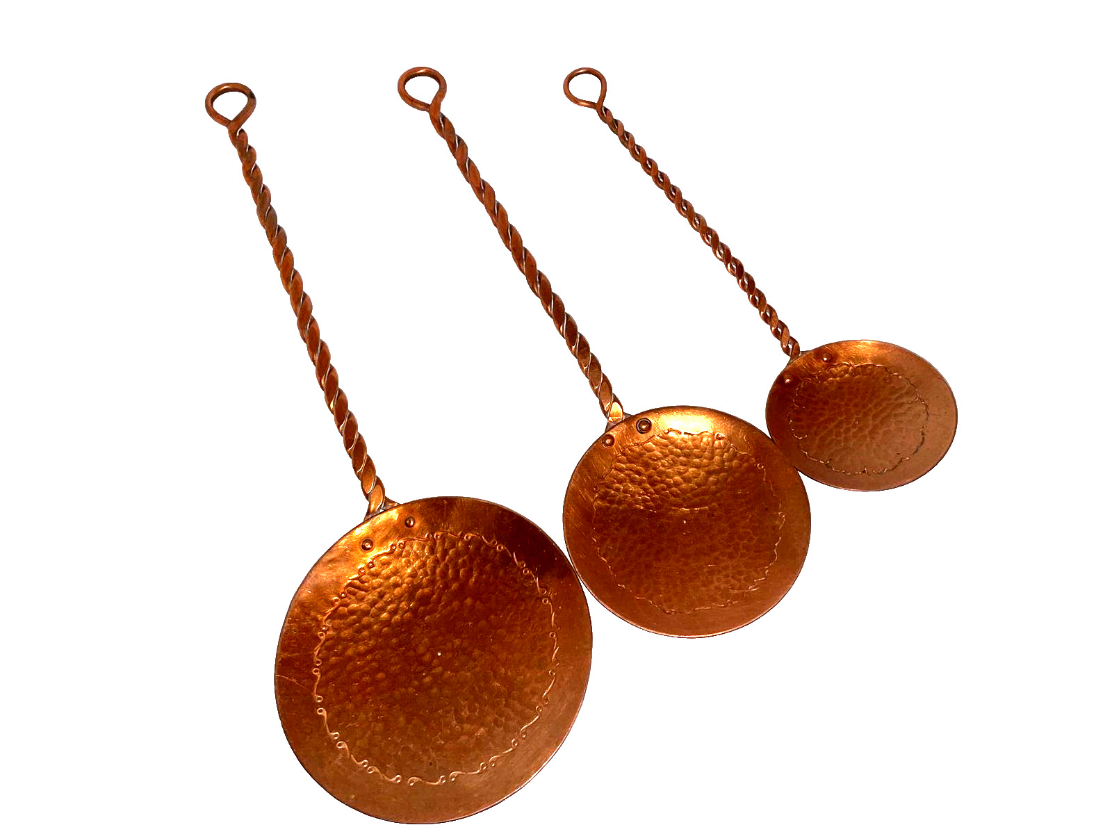 Set of 3 Copper Hanging Utensils Vintage Twisted