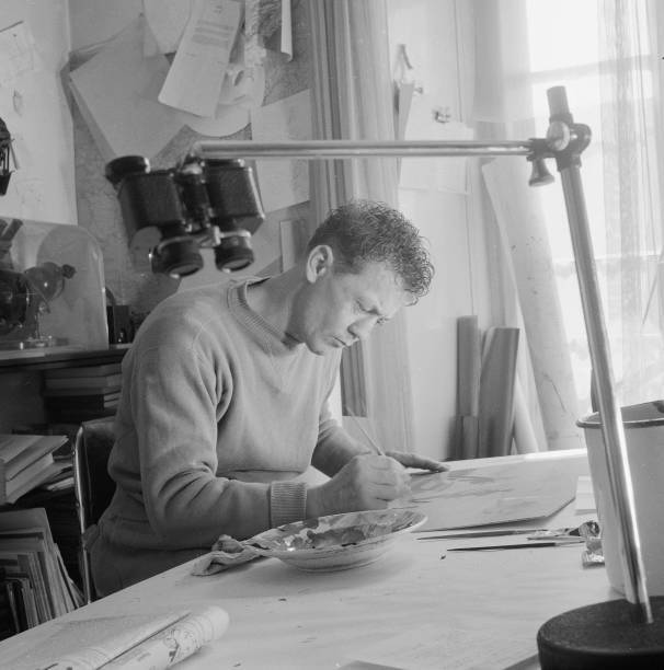 Hans Erni in his studio ca 1955 Switzerland Old Photo