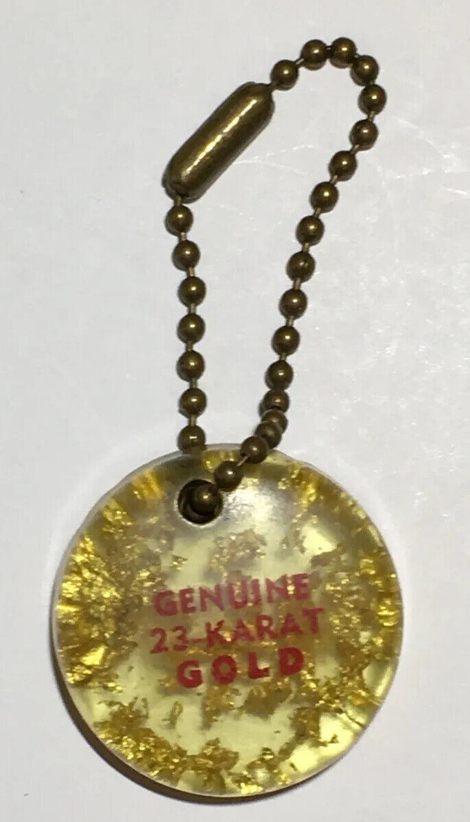Vintage Genuine 23 Karat Gold Keychain W/Gold Flakes 1” Diameter