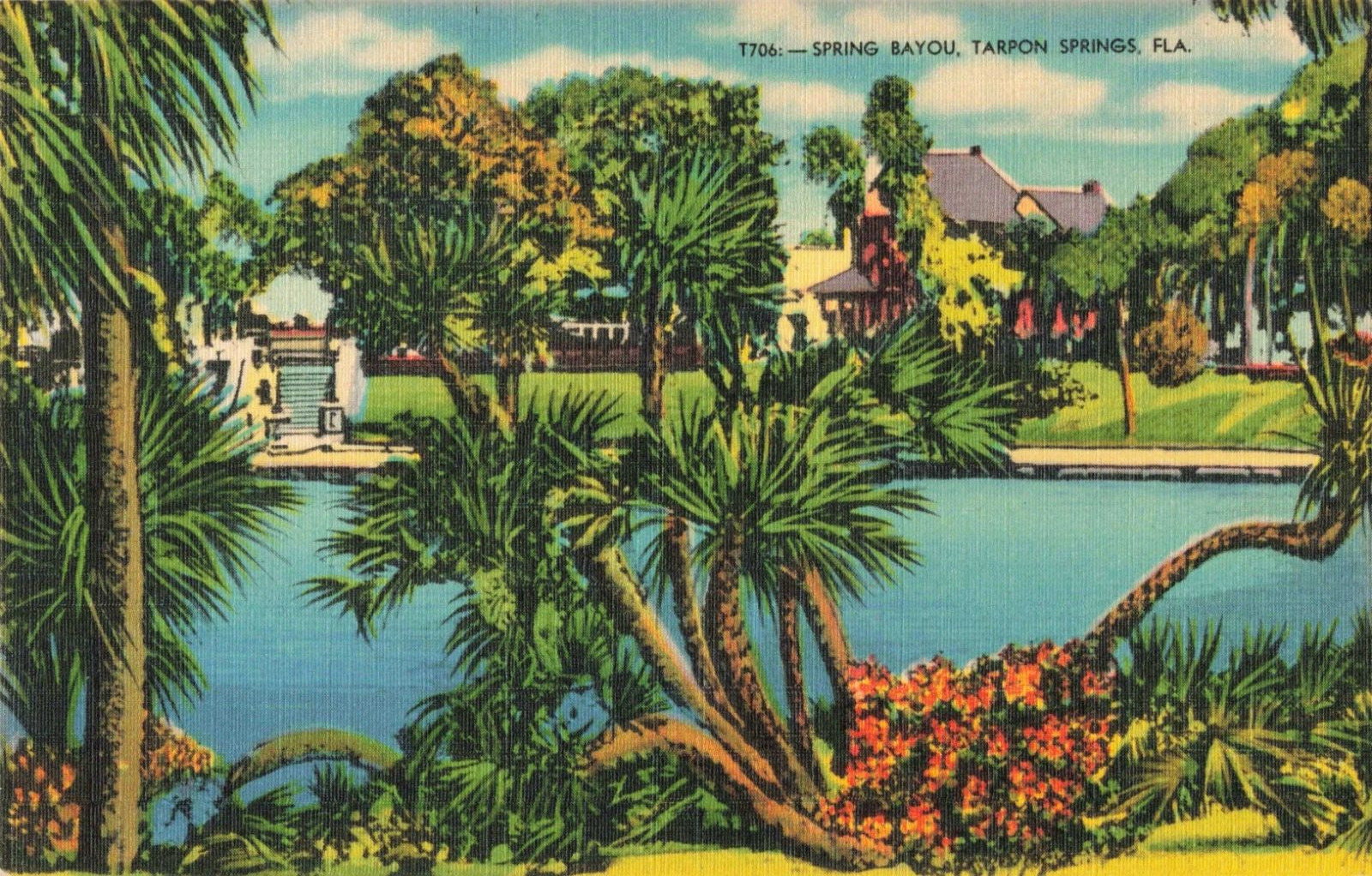 Tarpon Springs FL Florida, Lush Residential Spring Bayou, Vintage Postcard