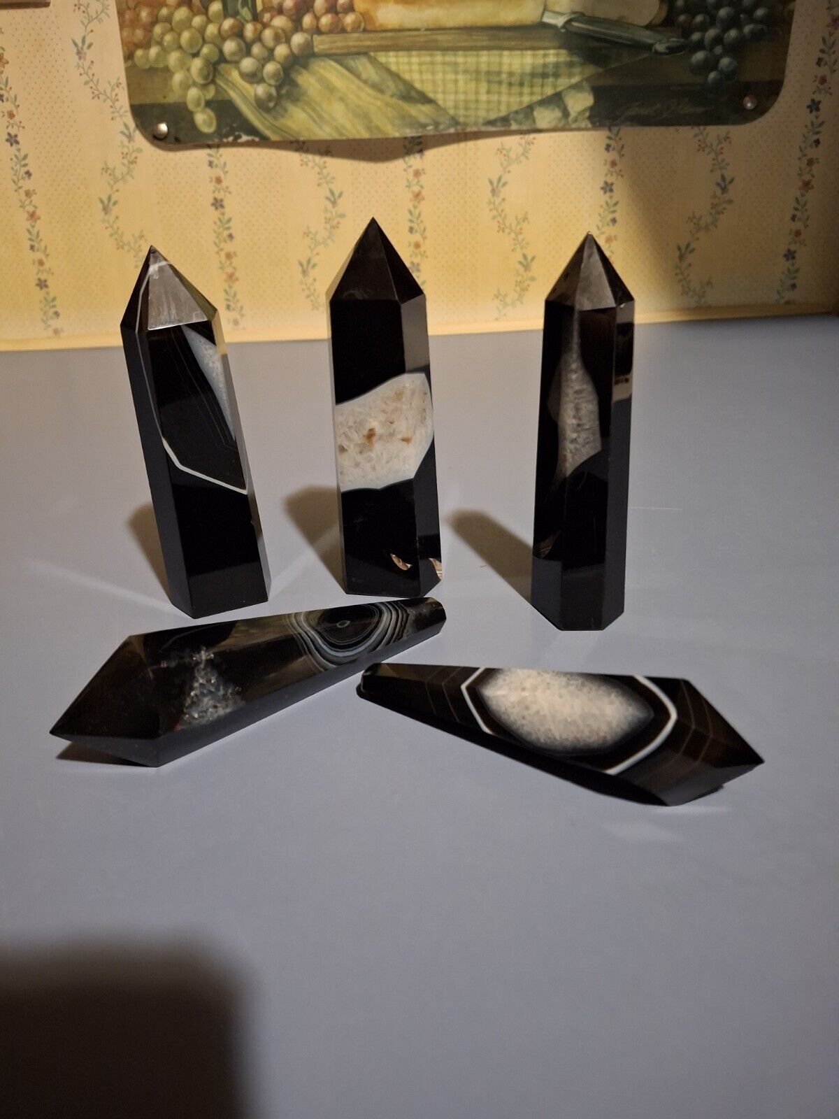 Black Silk Agate Tower and Wand Set of 5