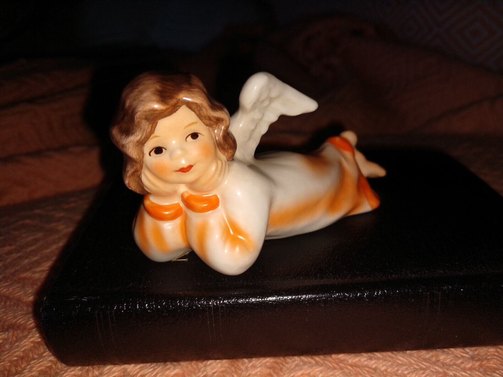 Vtg Goebel Figurine Orange ANGEL West Germany 4112305 Brunette Brown 👀 3.5\
