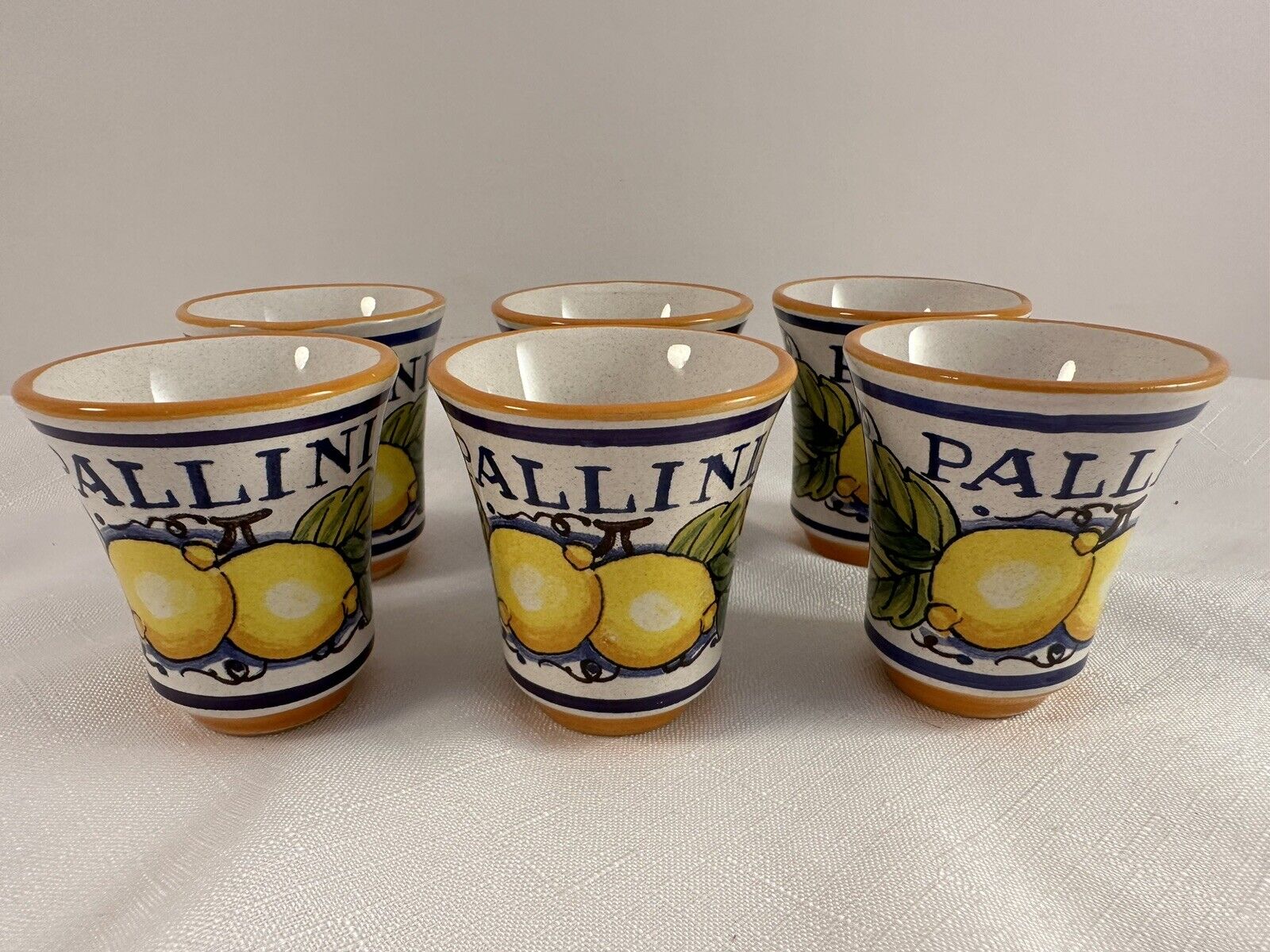 Set Of 6 - 2.5” Tall Deruta Pottery Hand Painted Pallini Limoncello Shot Glasses