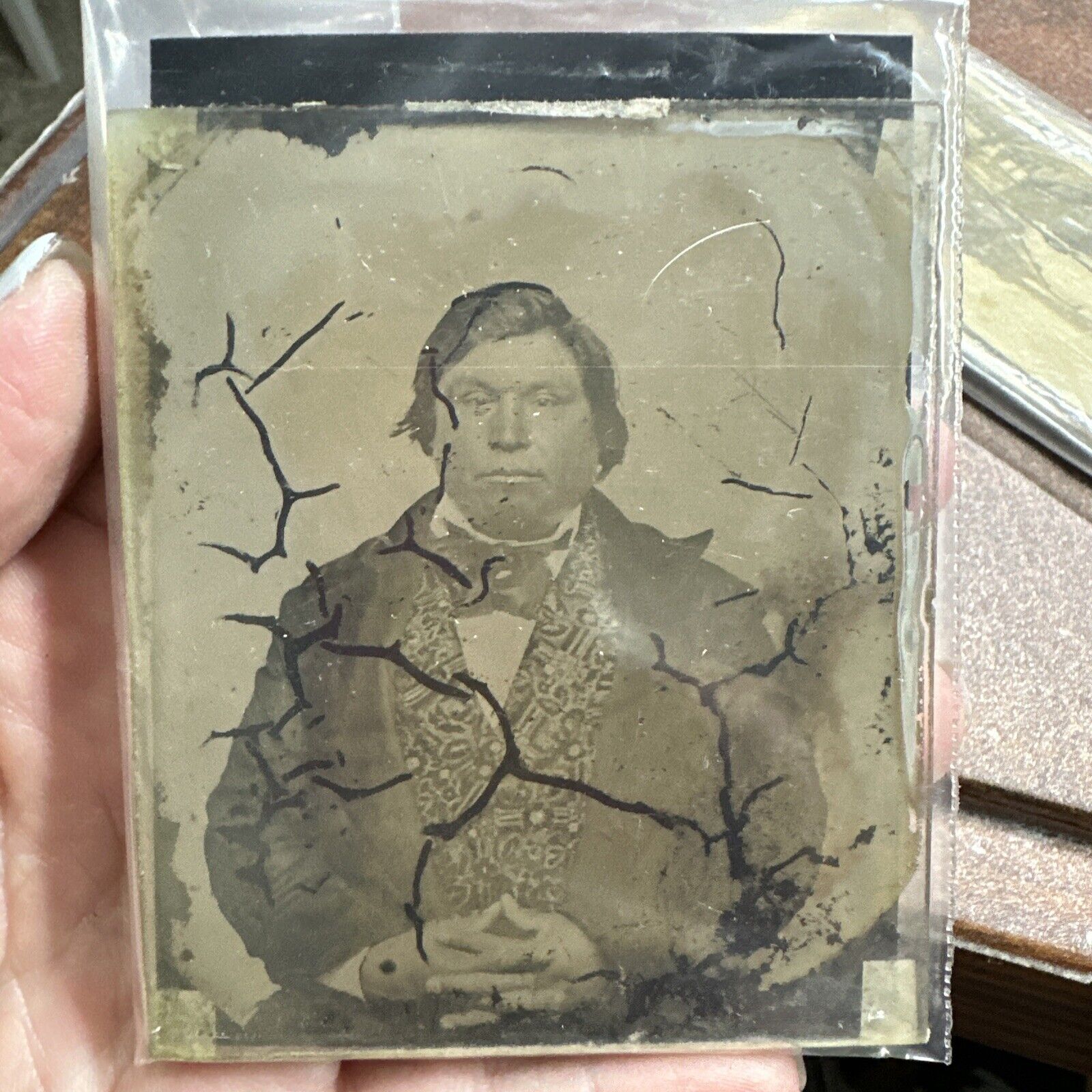 Ambrotype Photo 1860\'s Photograph Mexican? Native Am Indian? well dressed Man