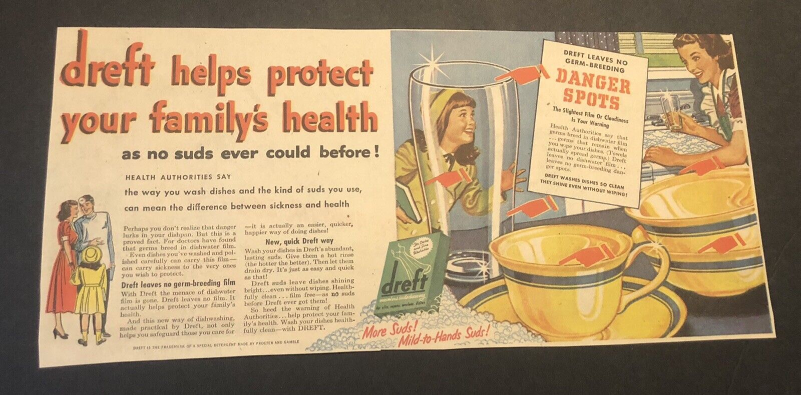 1950’s Dreft Dish Soap Helps Protect Health Comic Newspaper Ad