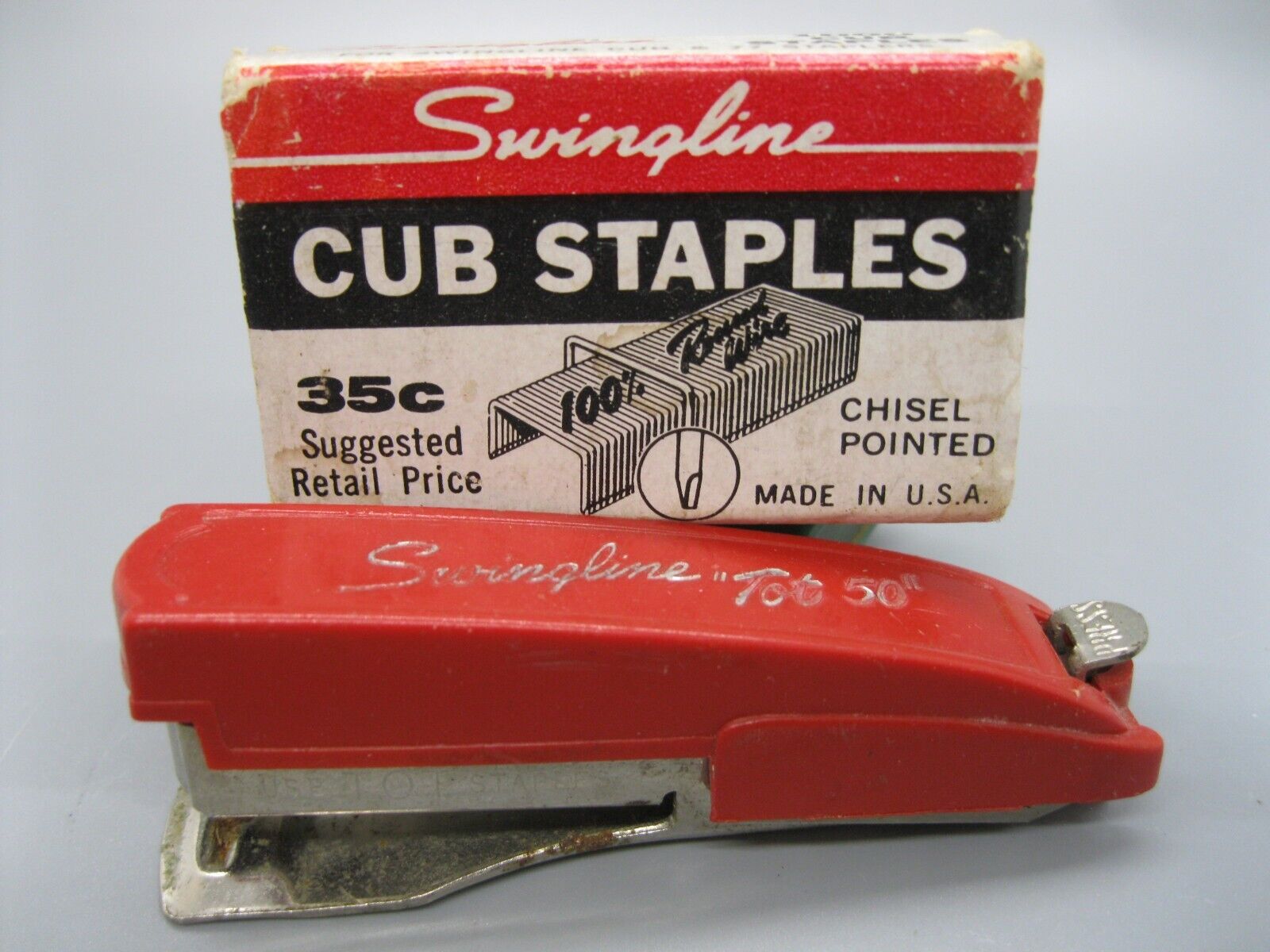 Vintage Red Swingline Tot 50 Mini Stapler & Unopened Box Cub Staples Prop Office
