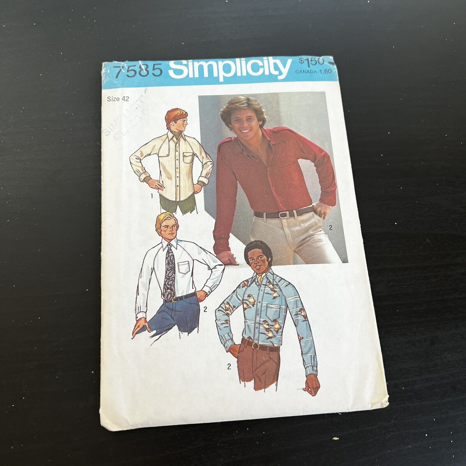 Vintage 1970s Simplicity 7585 Mens Button Down Shirt Sewing Pattern 42 UNCUT
