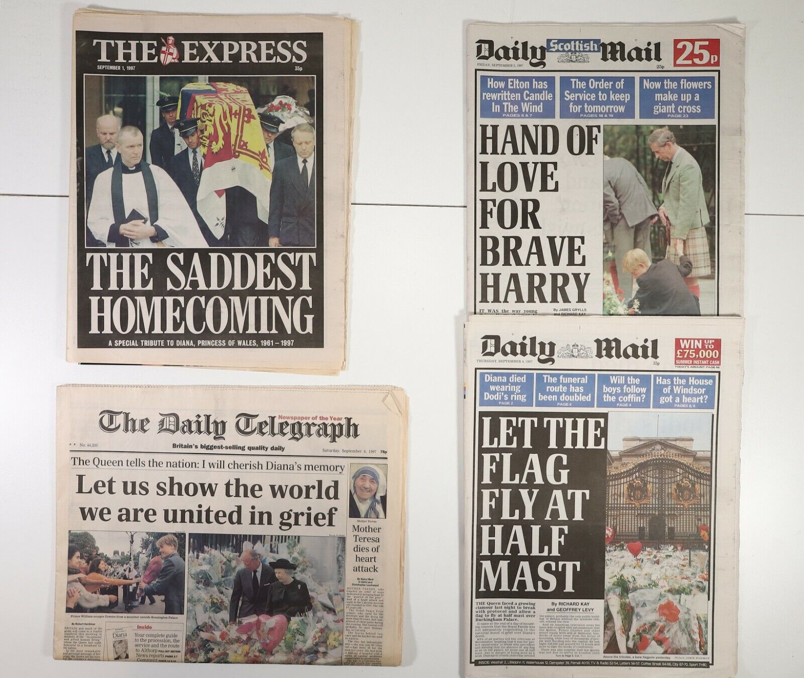 Princess Diana Collectible Newspapers Lot of 4 Express Daily Mail Telegraph
