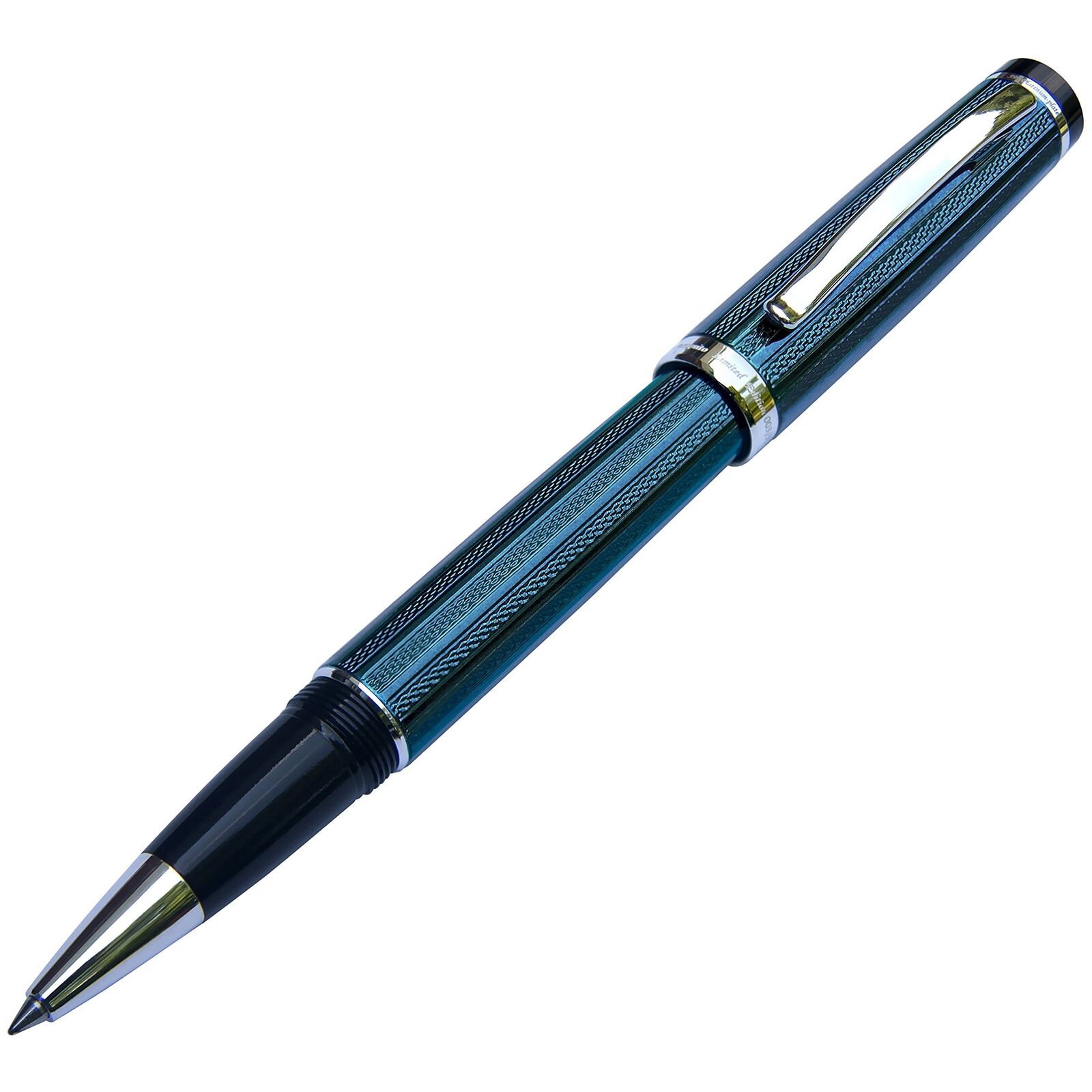Xezo Brass Fine Rollerball Pen in French Blue Metallic Color Diamond-Cut Engr...
