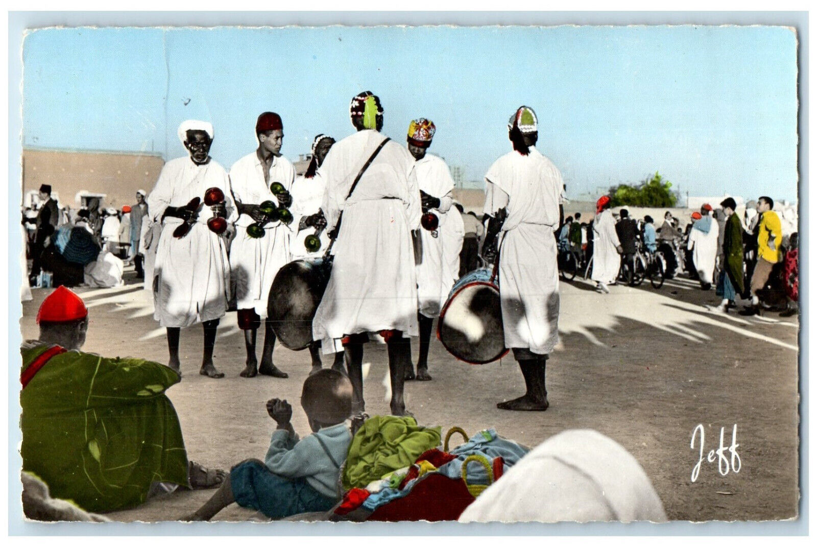 1965 Crowds in the Busy Street Souvenir From Picturesque Morocco Postcard