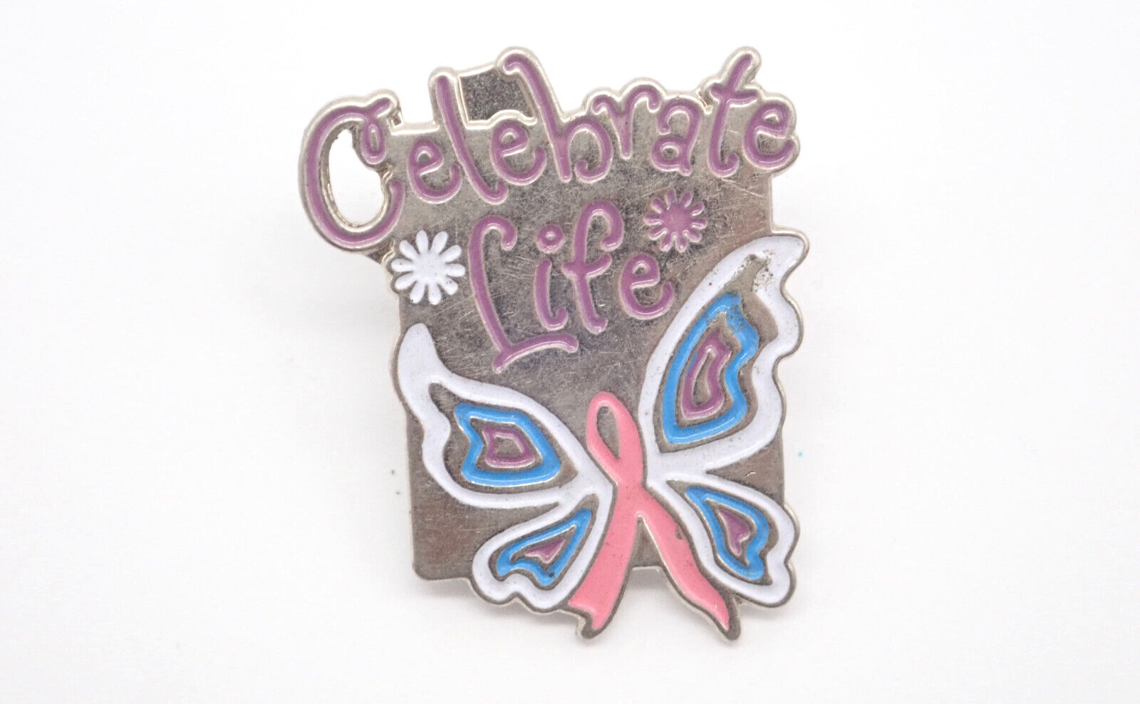 Celebrate Life Butterfly Pink Ribbon Vintage Lapel Pin