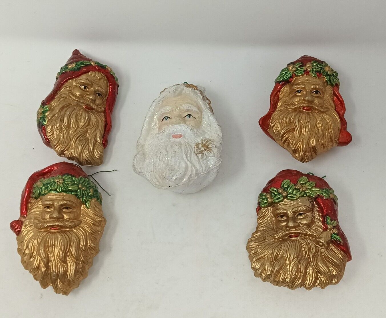 Vintage Santa Face Ornaments Blow Mold Like Plastic Rare Lot Of 5