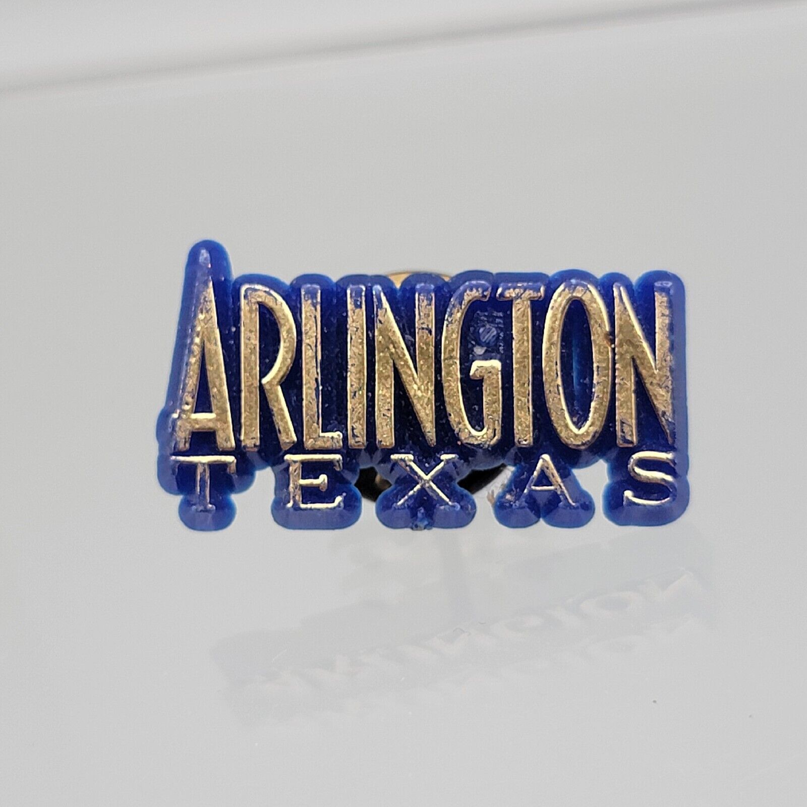 VTG Arlington Texas Pin Button Hat Lapel Tie Vest Blue Gold Plastic Spellout