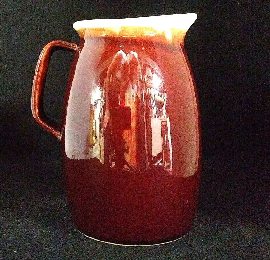 Vintage Brown and White Pottery Pitcher w Handle 6.5\