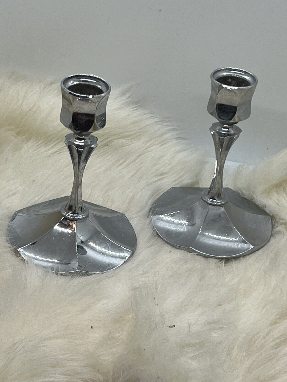 Pair of Silver Candlesticks - Irvinware - Made in USA - Chrome #338