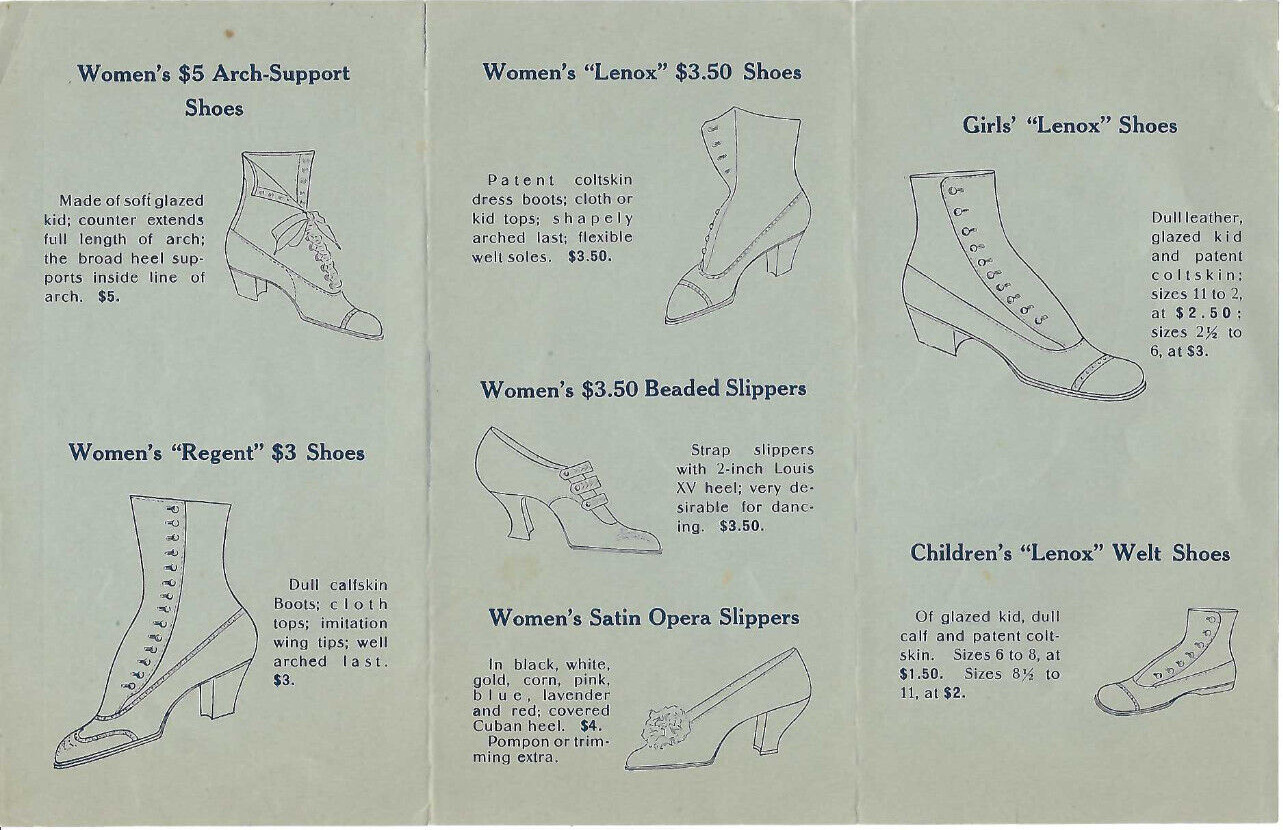 VTG 1911 GIMBELS, PHIL \'SPRING FOOTWEAR\' BROCHURE  MEN\'S & WOMEN\'S SHOES/PRICES