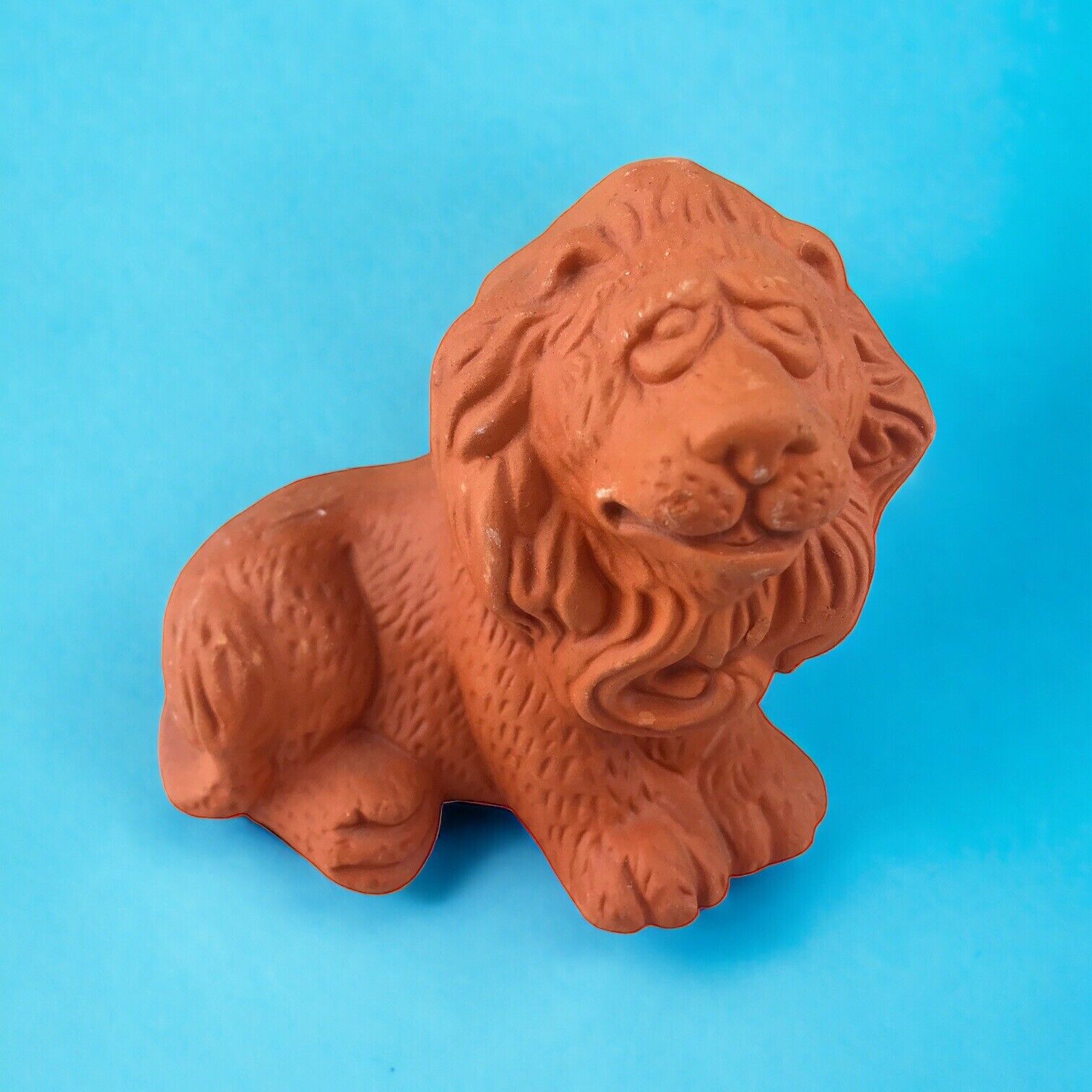 Vintage Clay Terra Cotta Lion Sculpture Figure Figurine 3 1/2\