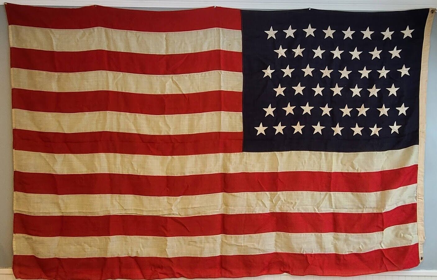 Antique 46-Star American Flag, 1907-1912 Sewn Stars & Stripes 5\' by 8\'