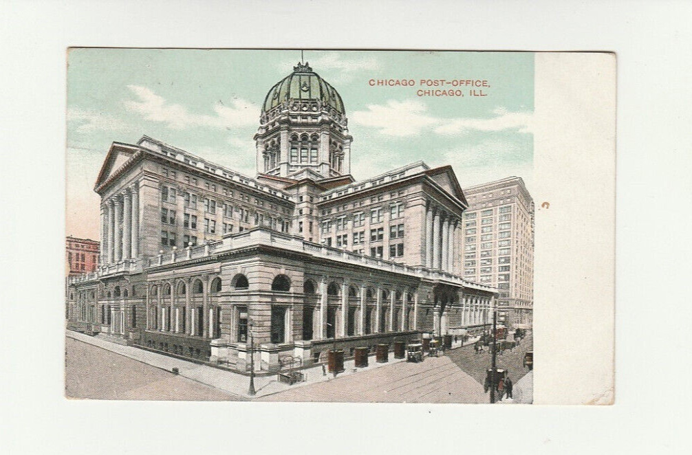 1908 Post Card Chicago IL Post Office Very Fine Posted with Writings Germany